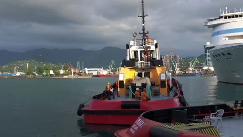 The ship sails from the pier Video stock 247352030