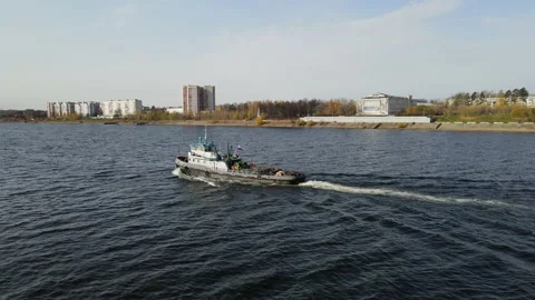 The ship sails on the river 4 Stock Footage 142602279