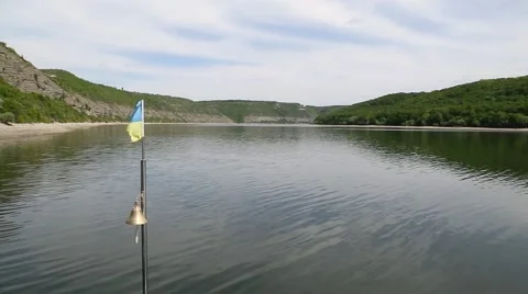 The ship sails on the river Stock Footage 49775669