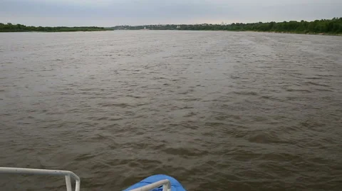 The ship sails on the river Stock Footage 52818321