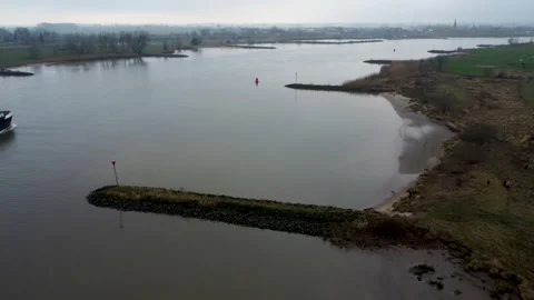 Ship sails on the river Lek - The Netherlands Stock Footage 169756465