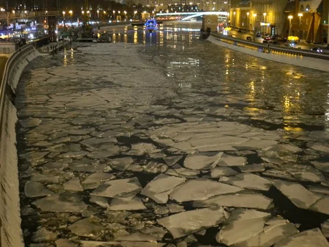 The ship sails on the river at night. Timelapse Stock Footage 71939430