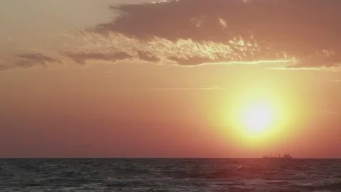 Ship sails on the sea at dawn Stock Footage 176495162