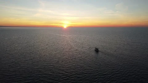 The ship sails on the sea at sunset, Black Sea, Batumi Stock Footage 223666932