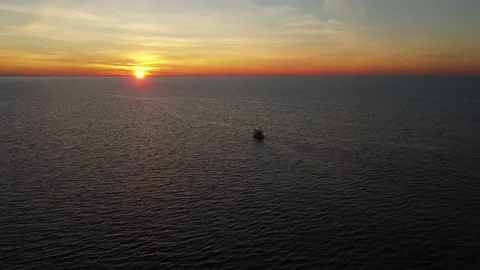The ship sails on the sea at sunset, Black Sea, Batumi Stock Footage 223666933
