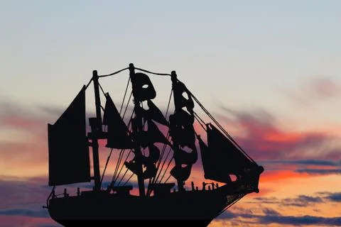 Ship with sails silhouette Stock Photos