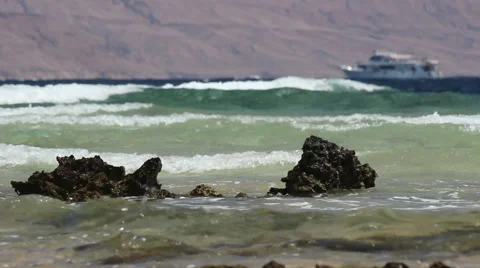 The ship sails through the frame. 49 seconds 스톡 동영상 46842447