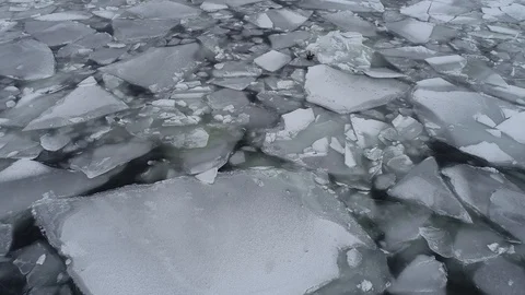 The ship sails through the sea ice in the winter. child pirate ship in ice. Stock Footage 87858913