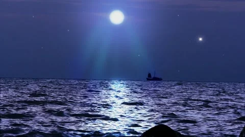 Ship sails under the moon in magical night on Koh Samui Stock-Footage 41383133