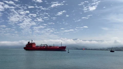 A ship at sea against a background of clouds Stock Footage 189648045