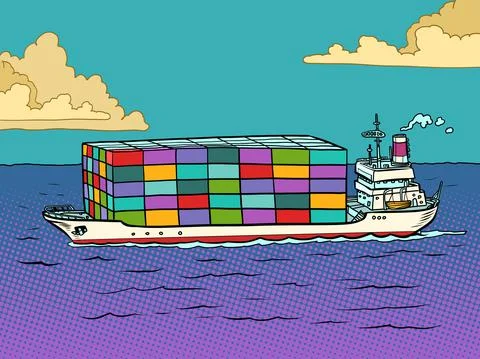 The ship is a sea container ship. Cargo transportation and logistics Stock Illustration