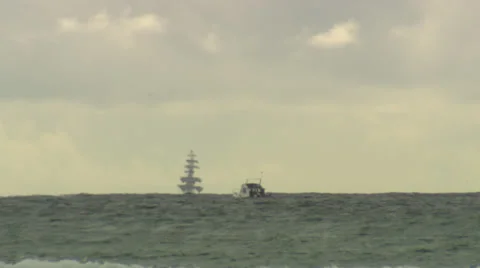 A ship at sea, with dark clouds. Stock Footage 39484382