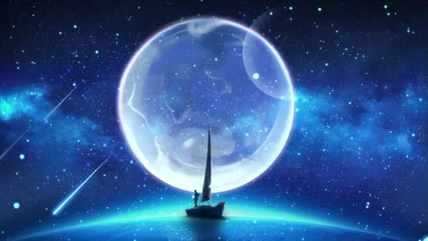 Ship in sea on full moon Stock Footage 314908220