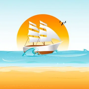 Ship on sea Stock Illustration