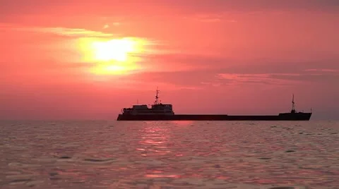Ship on sea sunset background 動画素材 11399695