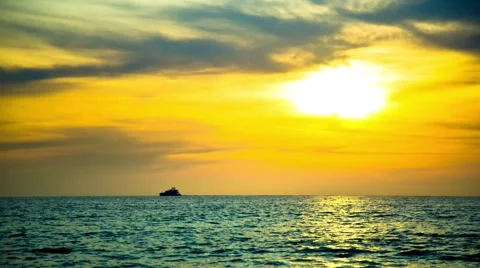 Ship in the sea at sunset Stock Footage 61793587