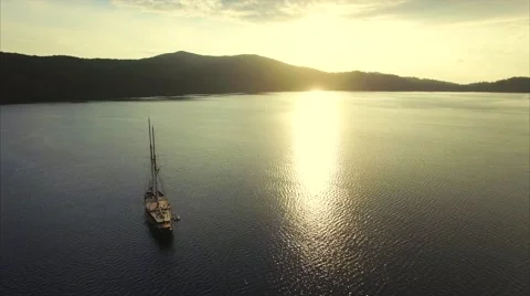 Ship in the sea at sunset Stock Footage 64133039