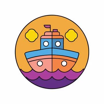 Ship-in-sea-on-sunset Stock Illustration