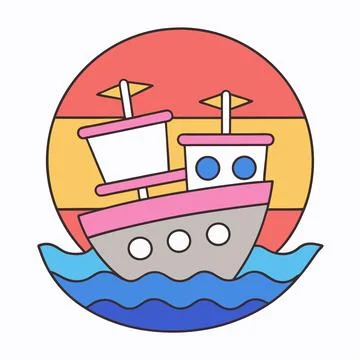 Ship-in-sea-on-sunset Stock Illustration