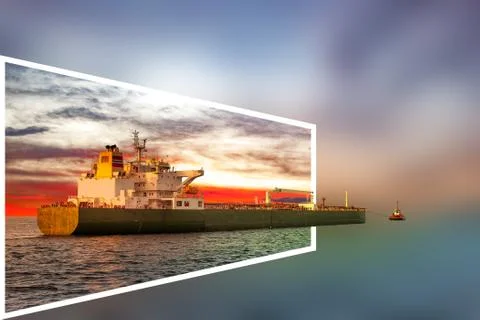 Ship on sea at sunset Stock Photos
