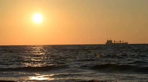Ship at-sea at sunset a sun Stock-Footage 52750532