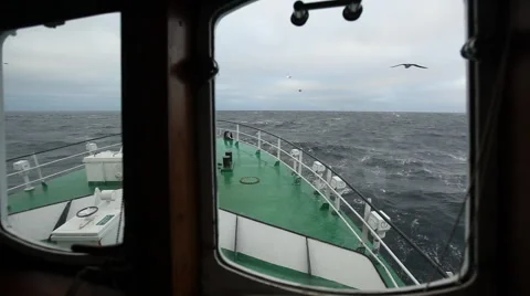 Ship in the sea view from the cockpit of Captain Video stock 42902193