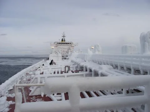 Ship at sea,icing Stock Photos