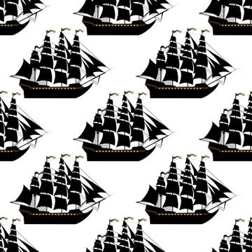 Ship seamless pattern on white background. Stock Illustration