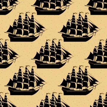 Ship seamless pattern on white background. Stock Illustration