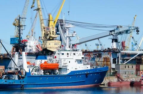 Ship at seaport Stock Photos