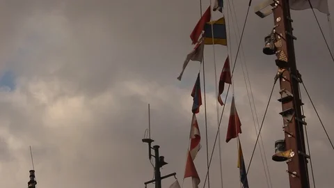 Ship with Semaphore Flags Stock Footage 95797191