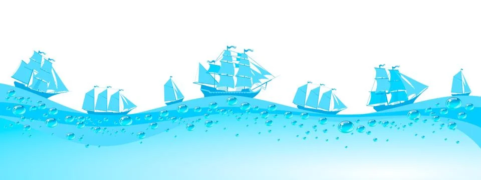 Ship with separate editable elements. Design for yacht clubs, shirts, etc. Stock Illustration