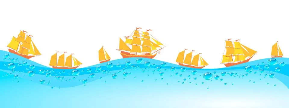 Ship with separate editable elements. Design for yacht clubs, shirts, etc. Stock Illustration
