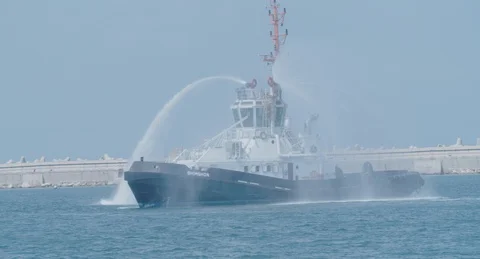 A ship shoots water Stock Footage 118767157