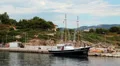 Ship at shore, Aegean Sea, Chalkidiki, Greece HD Footage
