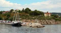 Ship at shore, Aegean Sea, Chalkidiki, Greece HD Footage