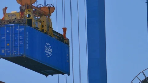 Ship to shore container crane at container terminal 4k Stock Footage 108765200