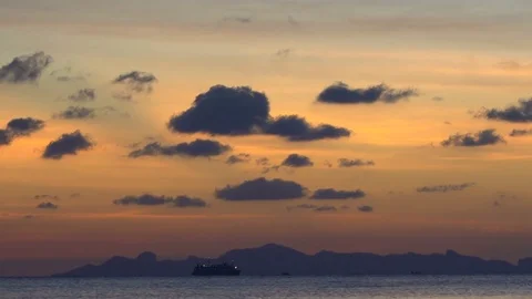Ship Silhouette Sailing at Sunset Stock Footage 74592569