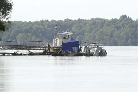 Ship sinks in River Danube in Budapest, Kulcs, Hungary - 04 Jun 2019 Stock Photos