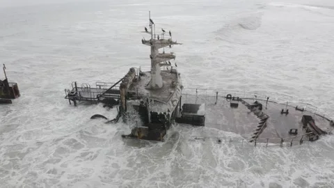 Ship on Skeleton Coast Namibia. Aerial Video stock 267950674