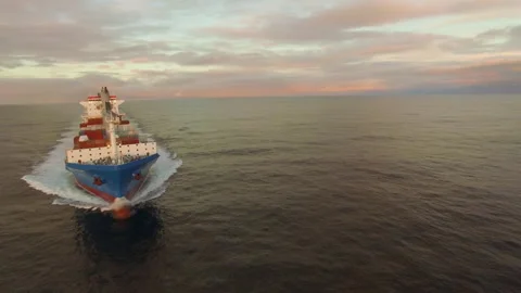 Ship steaming open ocean parallax drone Stock-Footage 246516832