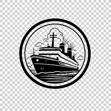 Ship Steamship On Ocean Circular Emblem sailing clouds Stock Illustration