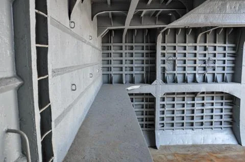 Ship steel hold structure frames Stock Photos