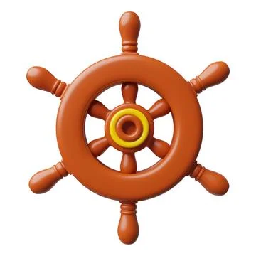 Ship steering wheel 3D plastic style vector icon, cartoon wooden round vessel Illustration