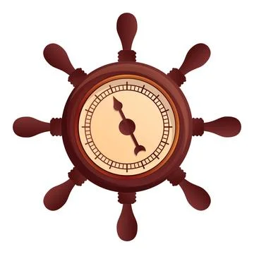 Ship steering wheel barometer icon, cartoon style Stock Illustration