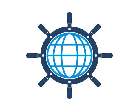 Ship steering wheel with globe inside 스톡 일러스트