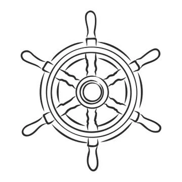 Ship Steering Wheel Hand Draw Sketch. Vector Stock Illustration