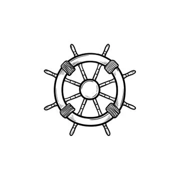 Ship steering wheel hand drawn outline doodle icon. Stock Illustration