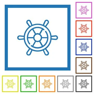 Ship steering wheel outline flat framed icons 스톡 일러스트