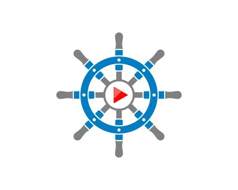 Ship steering wheel with play button in the middle Stock Illustration